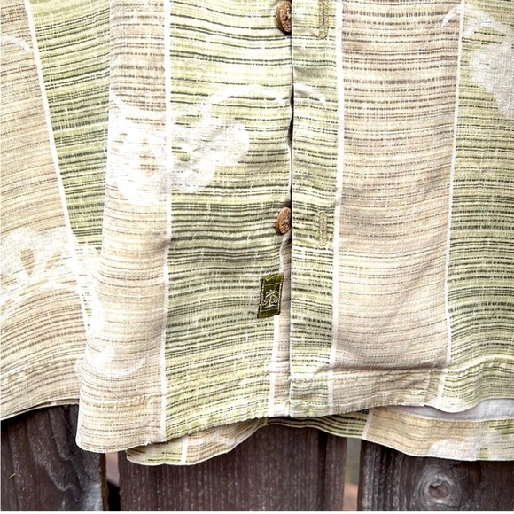 Tommy Bahama Soft Green and Tan Striped Button Down Silk Shirt - Picture 3 of 7